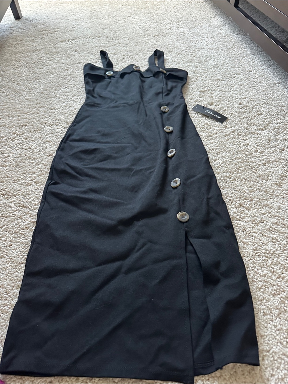 Shinestar Black Button-Side Midi Dress